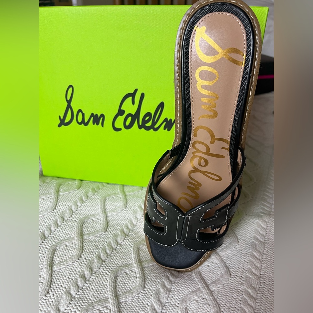 Sam Edelman Black Laine Platform Wedge Sandals Leather Women’s Size 9.5 - Picture 5 of 16